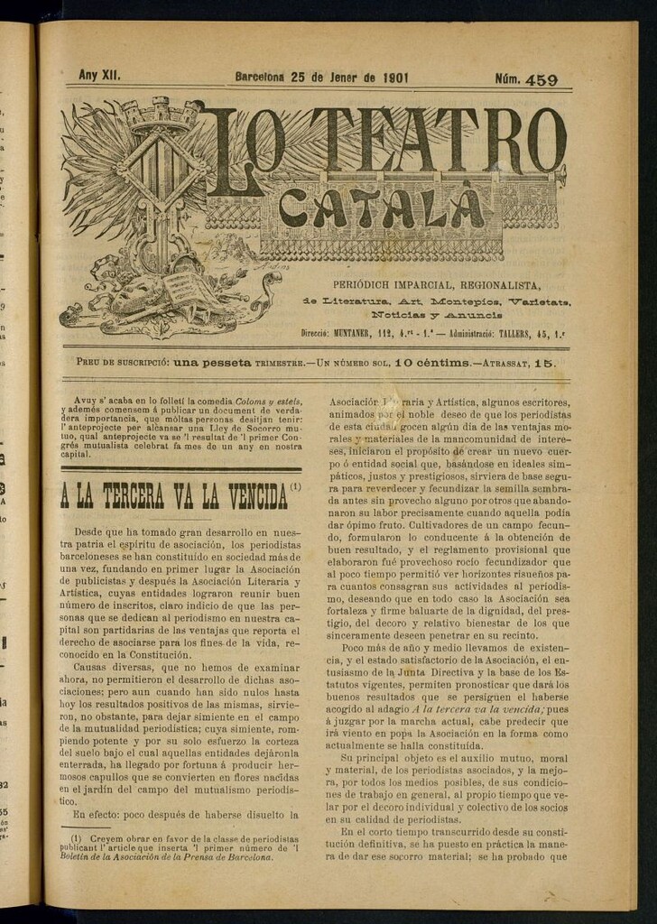 Miniatura de Lo Teatro Catalá del 25 de jener de 1901