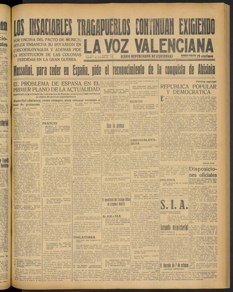 Miniatura de La Voz Valenciana del 8 de octubre de 1938
