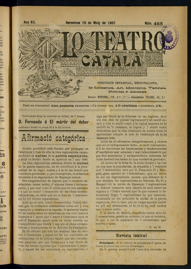 Miniatura de Lo Teatro Catalá del 18 de maig de 1901
