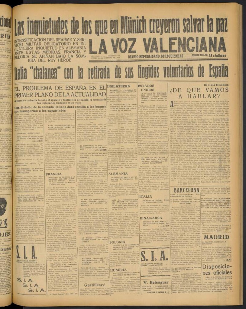 Miniatura de La Voz Valenciana del 13 de octubre de 1938