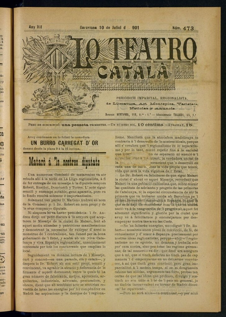 Miniatura de Lo Teatro Catalá del 10 de juliol de 1901