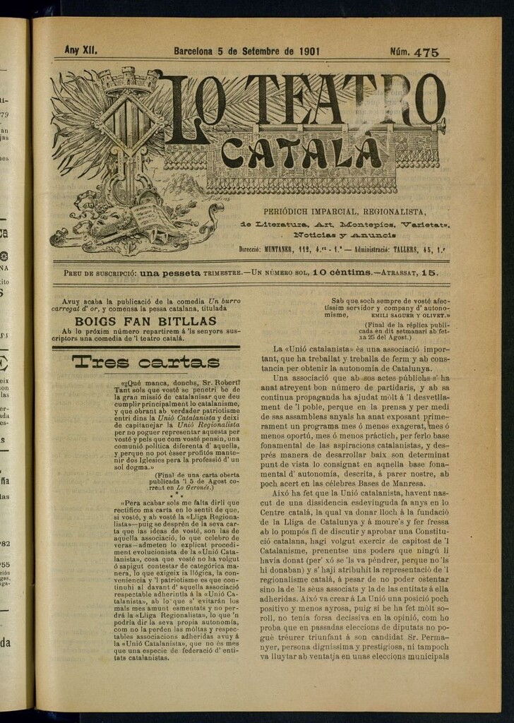 Miniatura de Lo Teatro Catalá del 5 de setembre de 1901