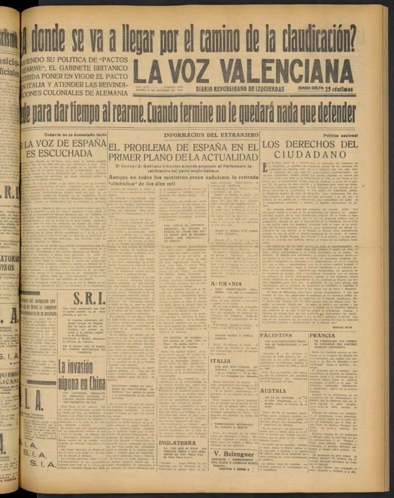 Miniatura de La Voz Valenciana del 27 de octubre de 1938