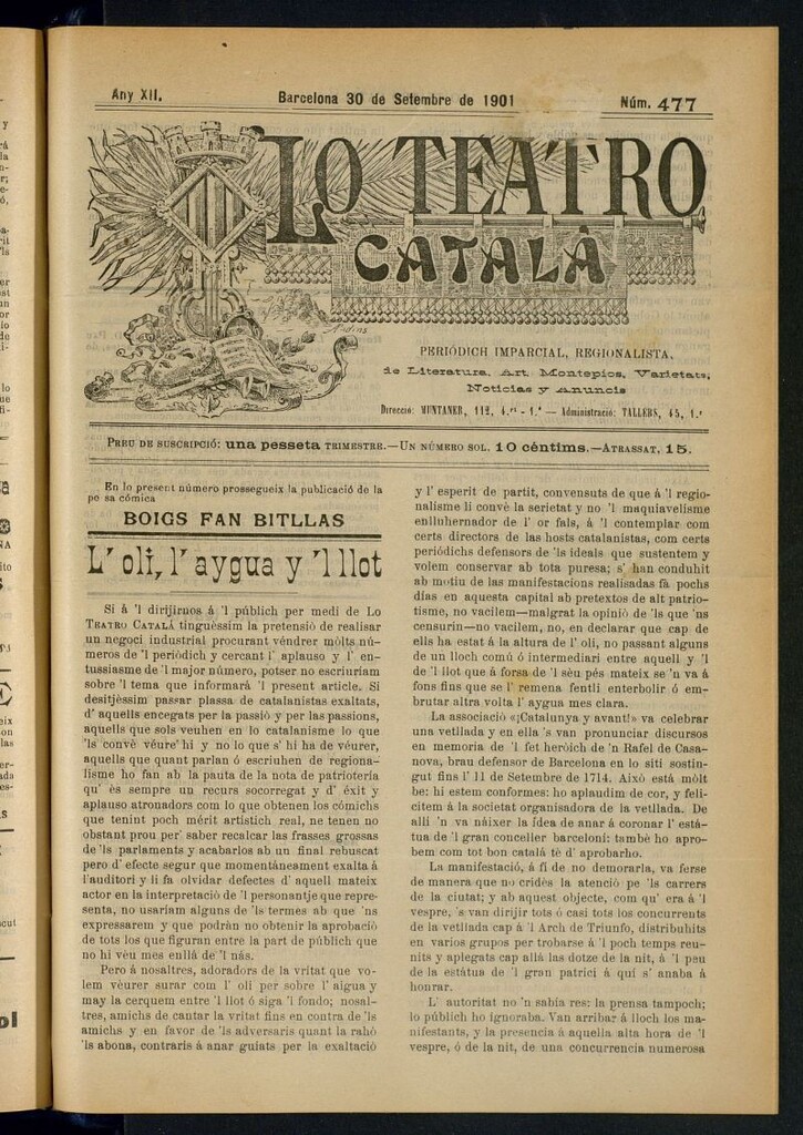 Miniatura de Lo Teatro Catalá del 30 de setembre de 1901