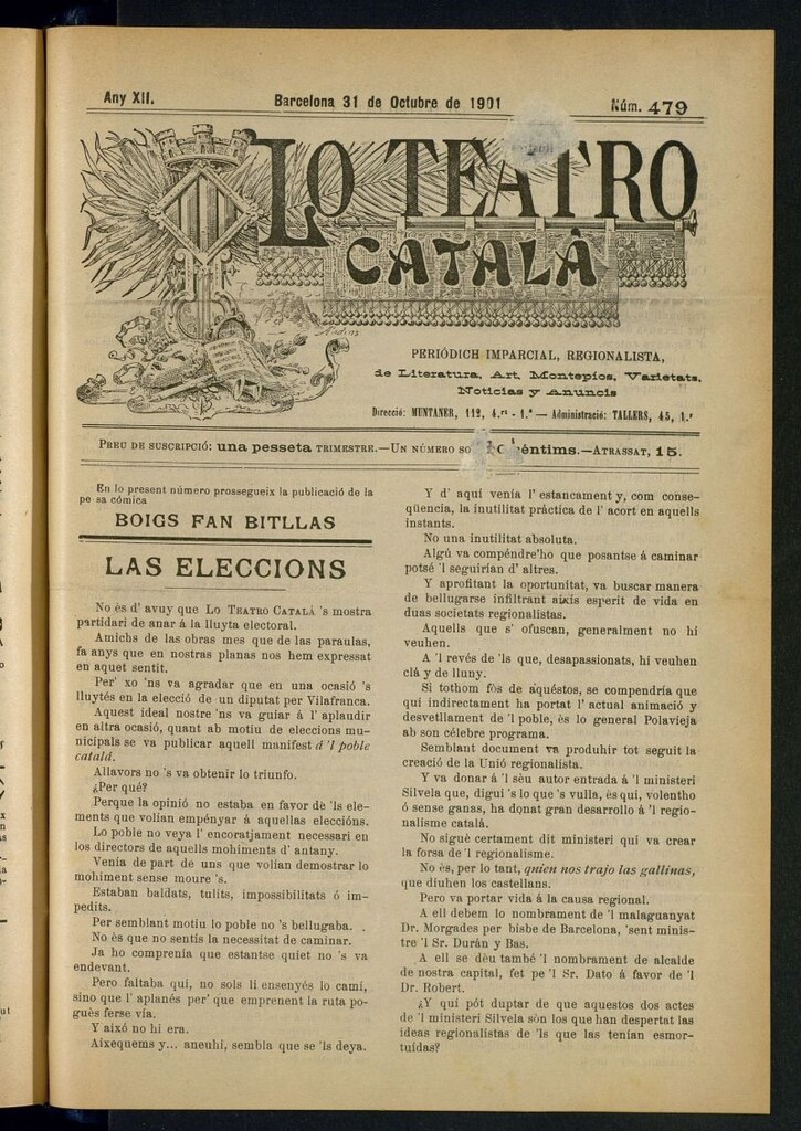 Miniatura de Lo Teatro Catalá del 31 de octubre 1901