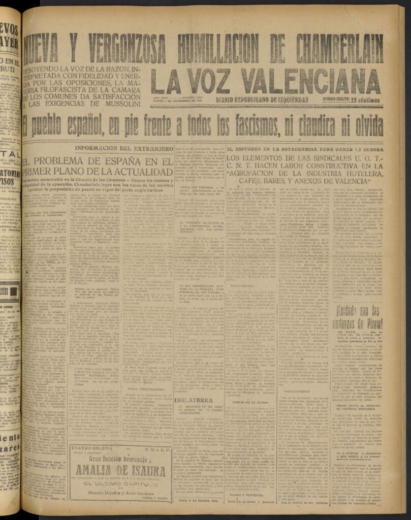Miniatura de La Voz Valenciana del 3 de noviembre de 1938