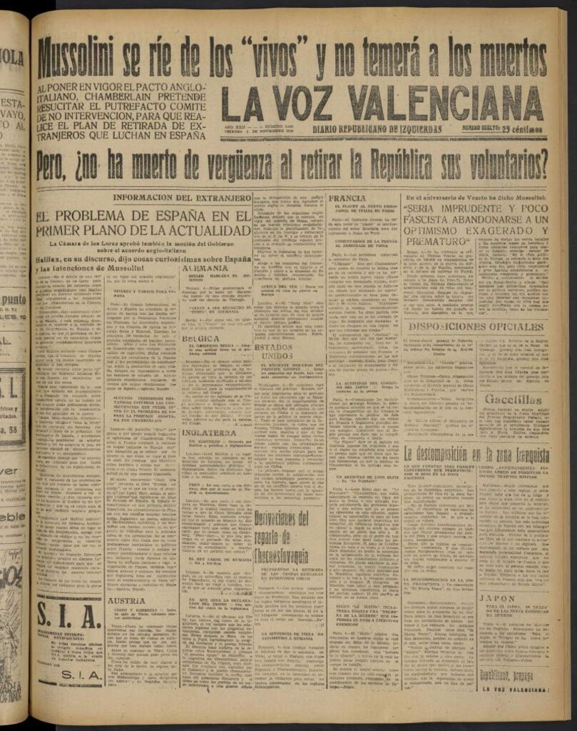 Miniatura de La Voz Valenciana del 4 de noviembre de 1938