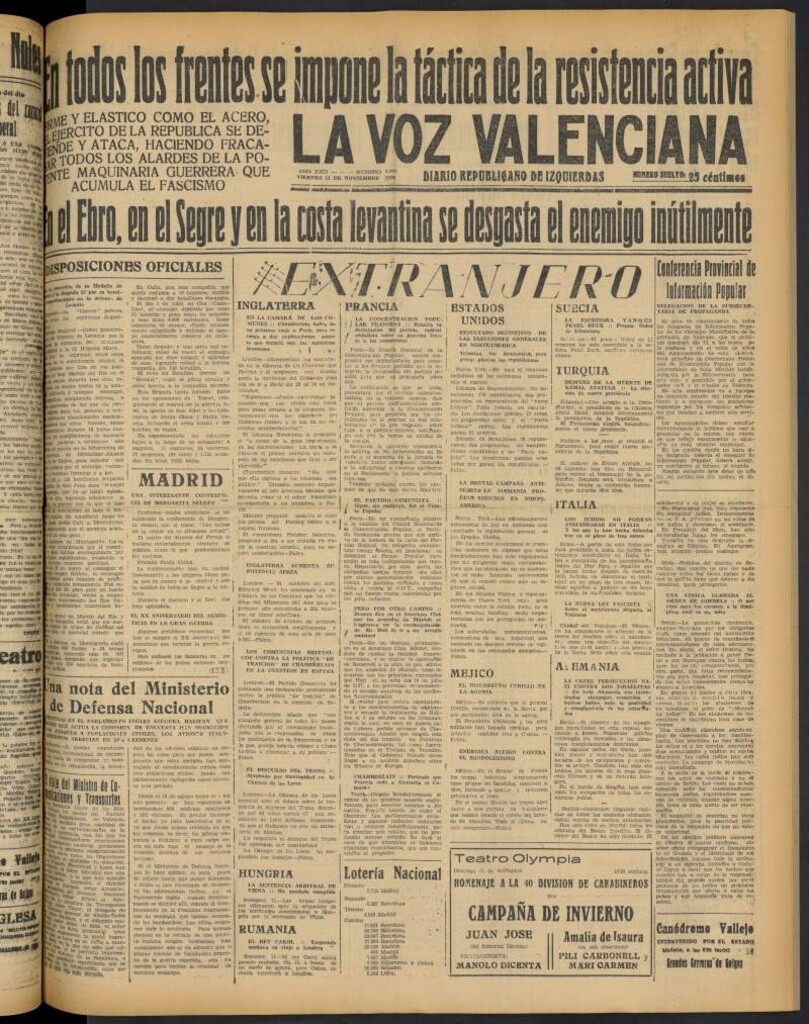 Miniatura de La Voz Valenciana del 11 de noviembre de 1938