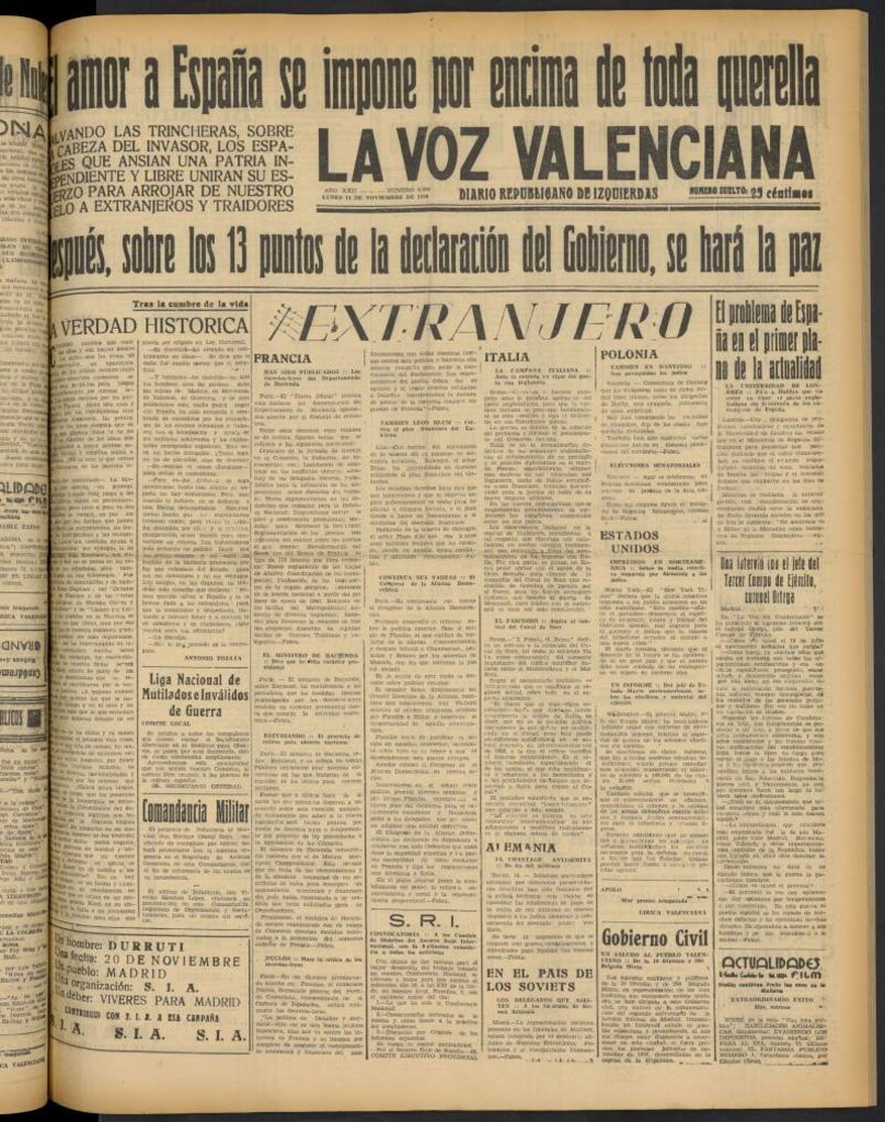 Miniatura de La Voz Valenciana del 14 de noviembre de 1938