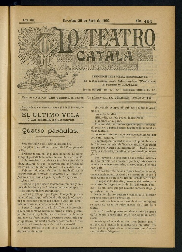 Miniatura de Lo Teatro Catalá del 30 de abril de 1902