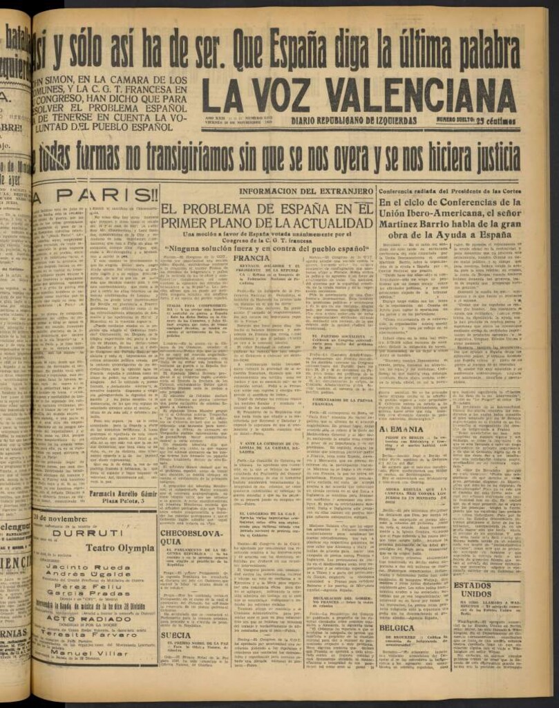 Miniatura de La Voz Valenciana del 18 de noviembre de 1938