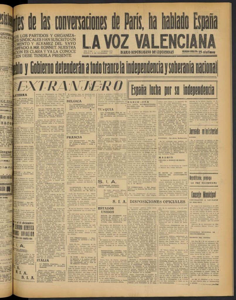 Miniatura de La Voz Valenciana del 22 de noviembre de 1938