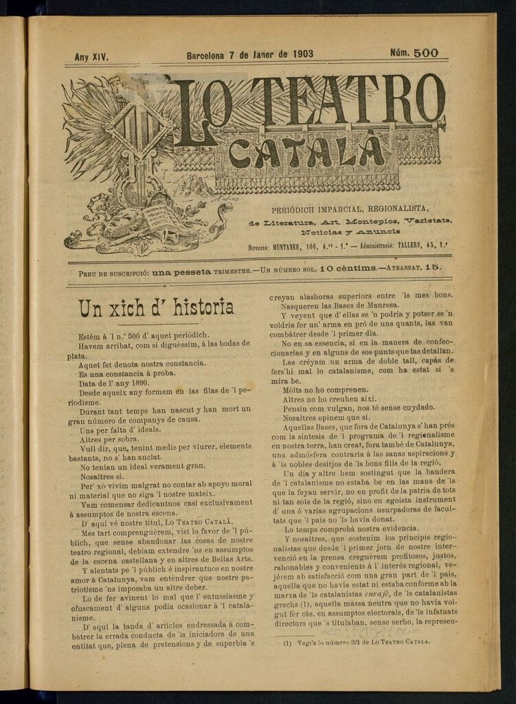 Miniatura de Lo Teatro Catalá del 7 de jener de 1903