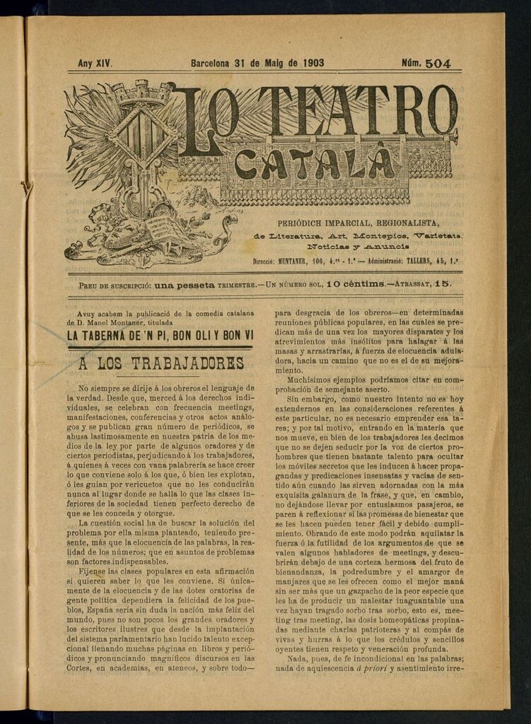 Miniatura de Lo Teatro Catalá del 31 de maig de 1903