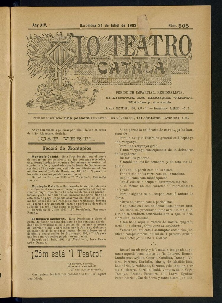 Miniatura de Lo Teatro Catalá del 31 de juny de 1903