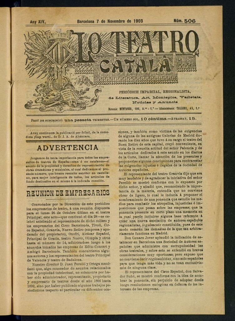 Miniatura de Lo Teatro Catalá del 7 de novembre de 1903