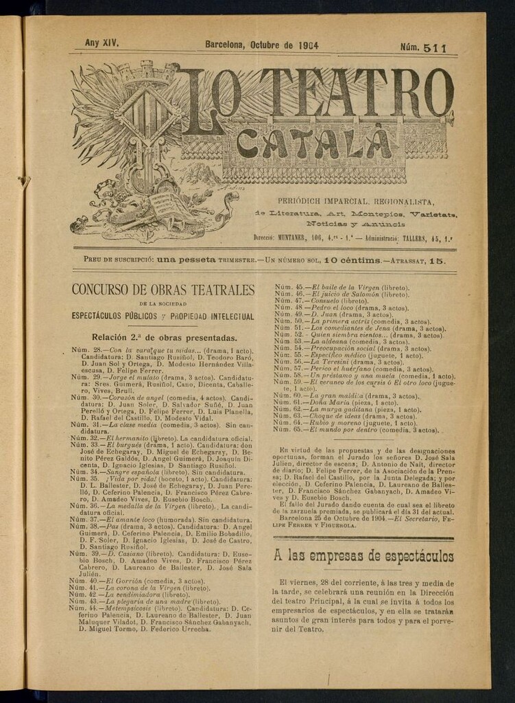 Miniatura de Lo Teatro Catalá de octubre de 1904