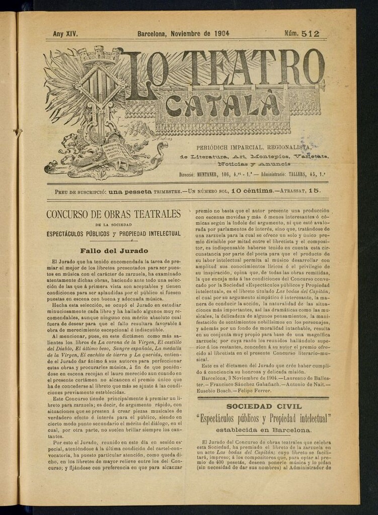 Miniatura de Lo Teatro Catalá de noviembre de 1904