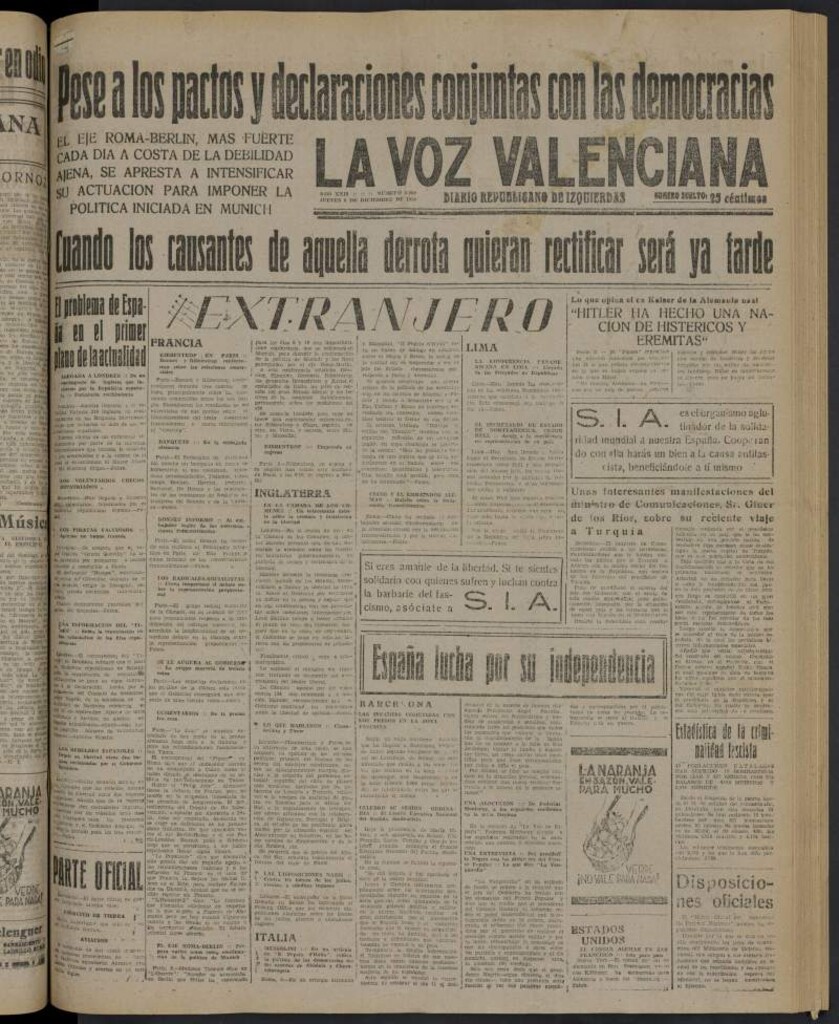 Miniatura de La Voz Valenciana del 8 de diciembre de 1938