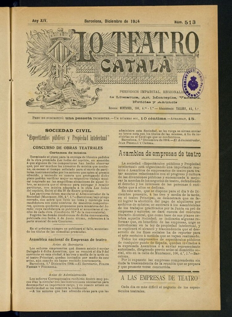 Miniatura de Lo Teatro Catalá de diciembre de 1904