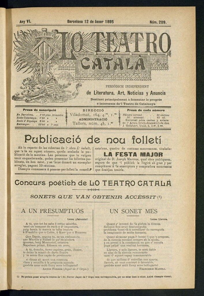 Miniatura de Lo Teatro Catalá del 12 de janer de 1895
