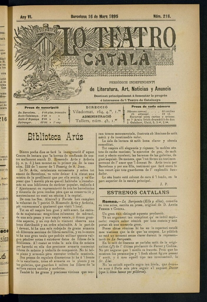 Miniatura de Lo Teatro Catalá del 16 de mars de 1895