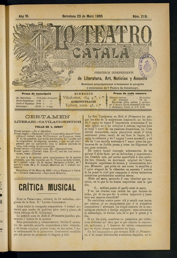 Miniatura de Lo Teatro Catalá del 23 de mars de 1895
