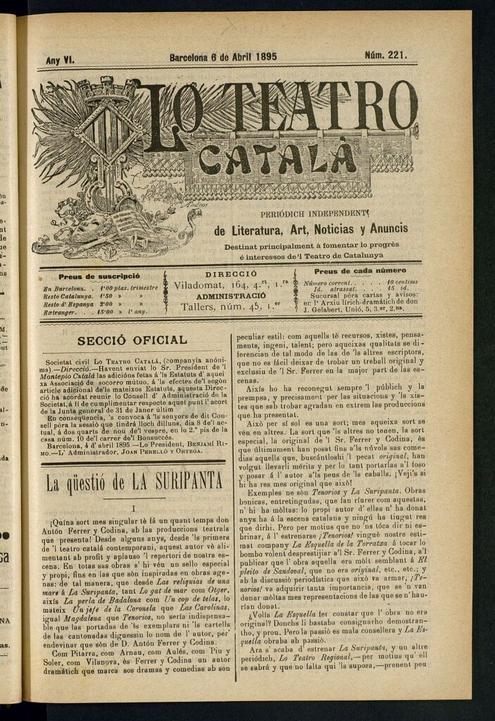 Miniatura de Lo Teatro Catalá del 6 de abril de 1895