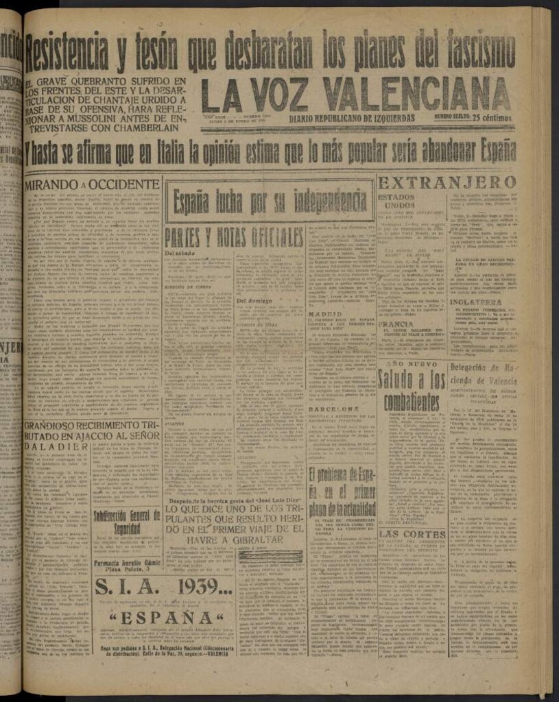 Miniatura de La Voz Valenciana del 2 de enero de 1939