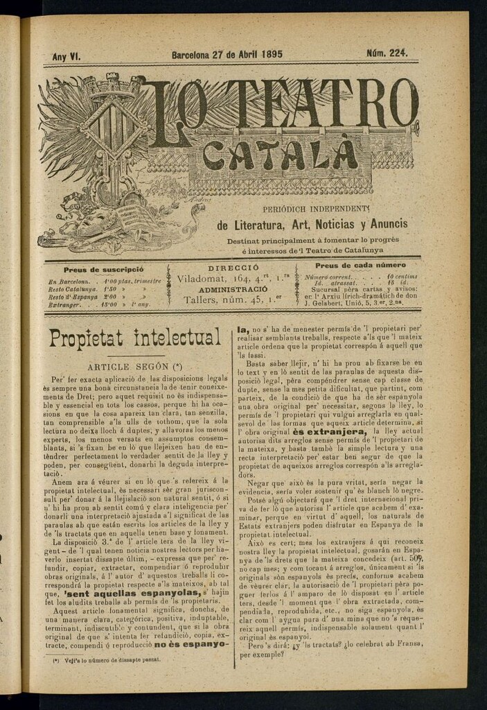 Miniatura de Lo Teatro Catalá del 27 de abril de 1895