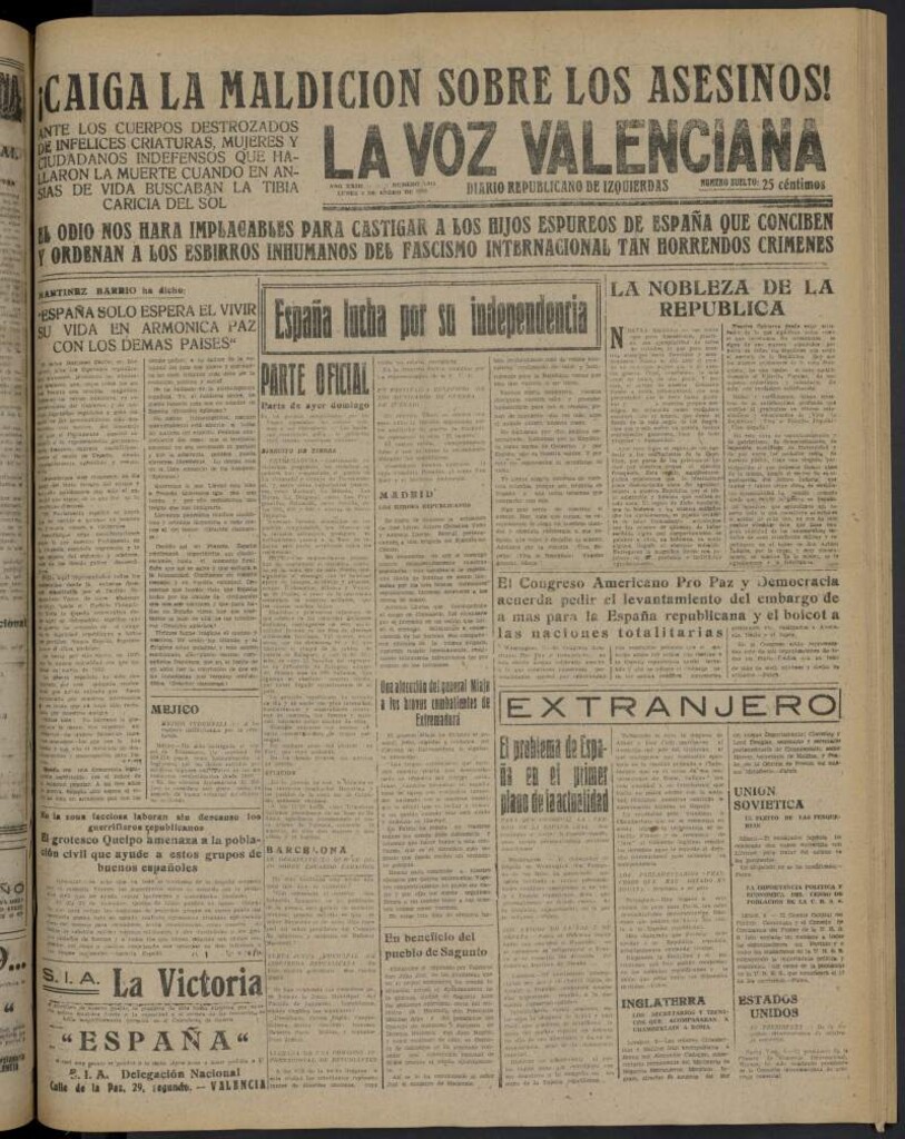 Miniatura de La Voz Valenciana del 9 de enero de 1939
