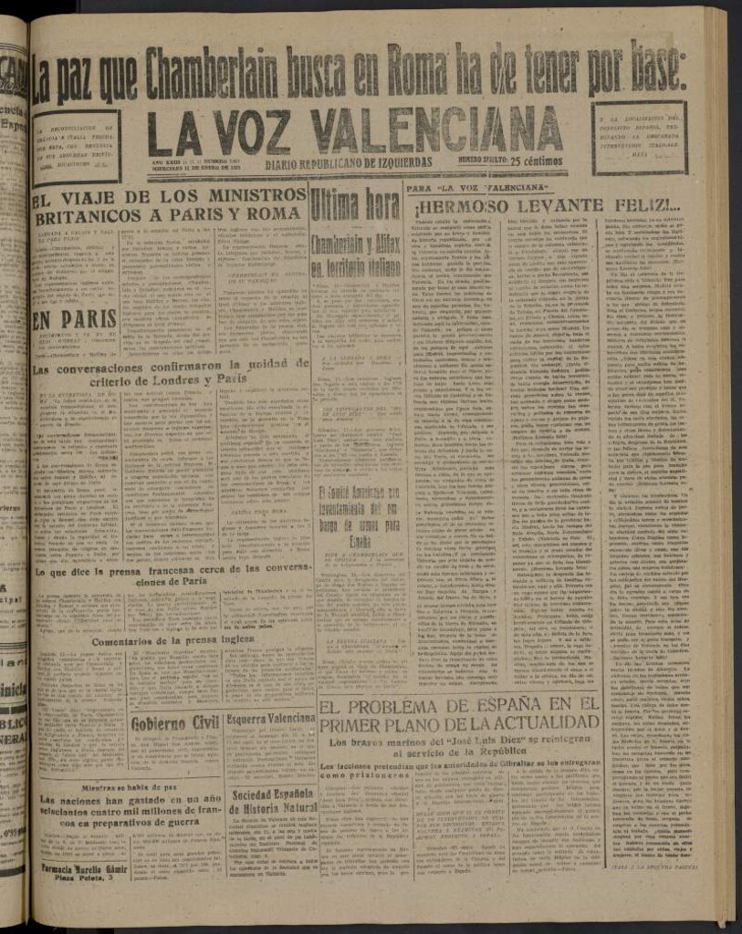 Miniatura de La Voz Valenciana del 11 de enero de 1939