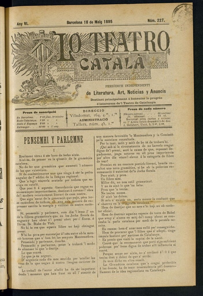 Miniatura de Lo Teatro Catalá del 18 de maig de 1895