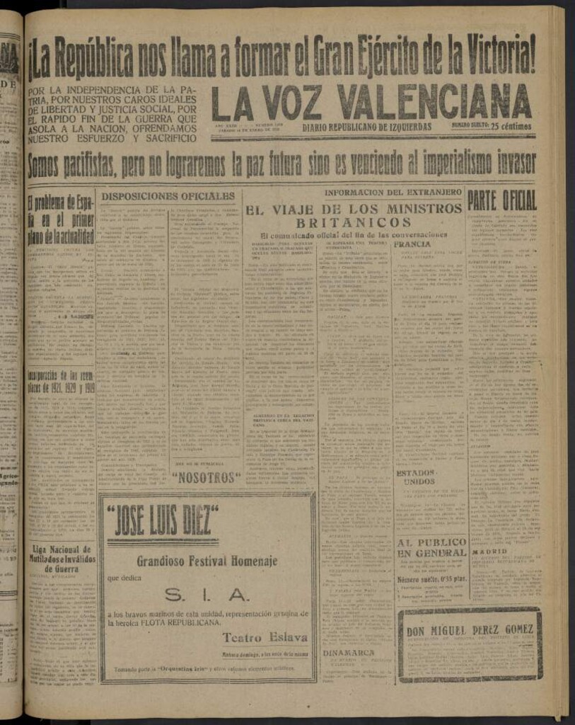 Miniatura de La Voz Valenciana del 14 de enero de 1939