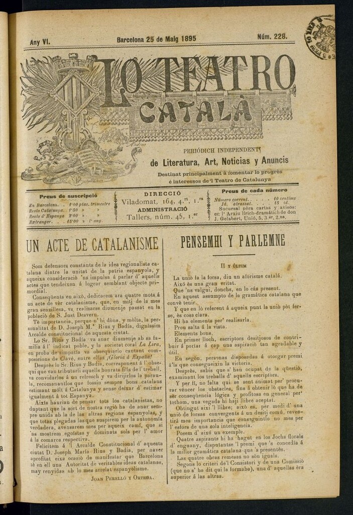 Miniatura de Lo Teatro Catalá del 25 de maig de 1895