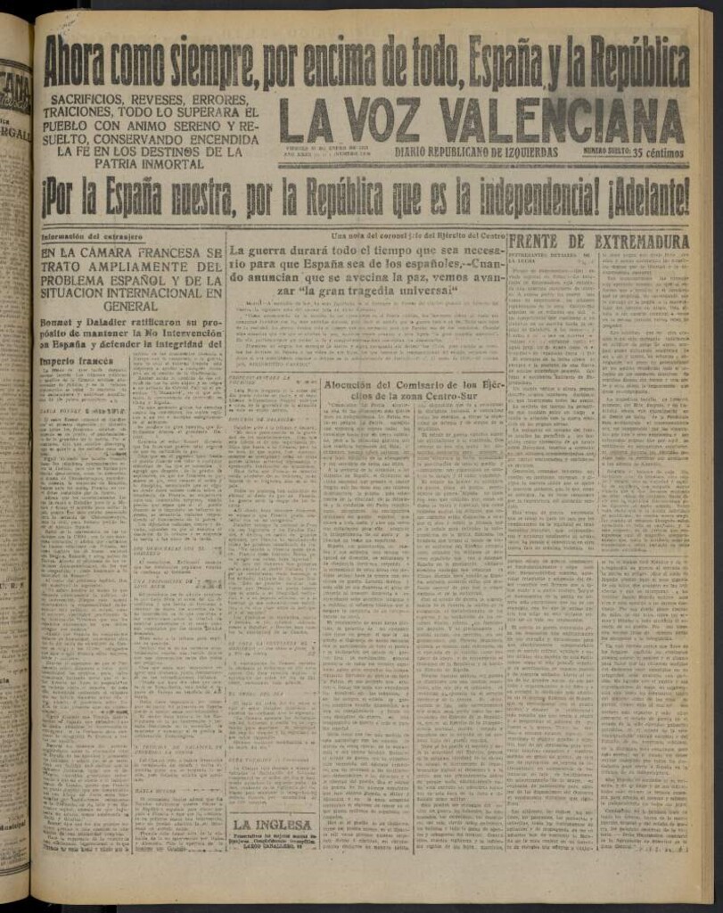 Miniatura de La Voz Valenciana del 27 de enero de 1939
