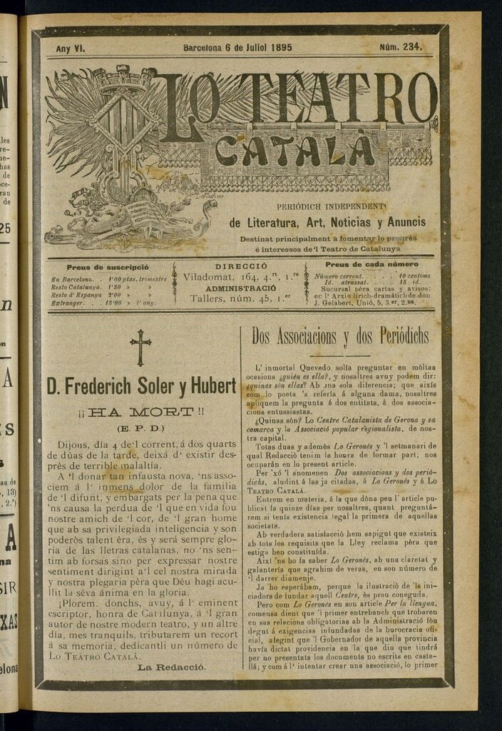 Miniatura de Lo Teatro Catalá del 6 de juliol de 1895