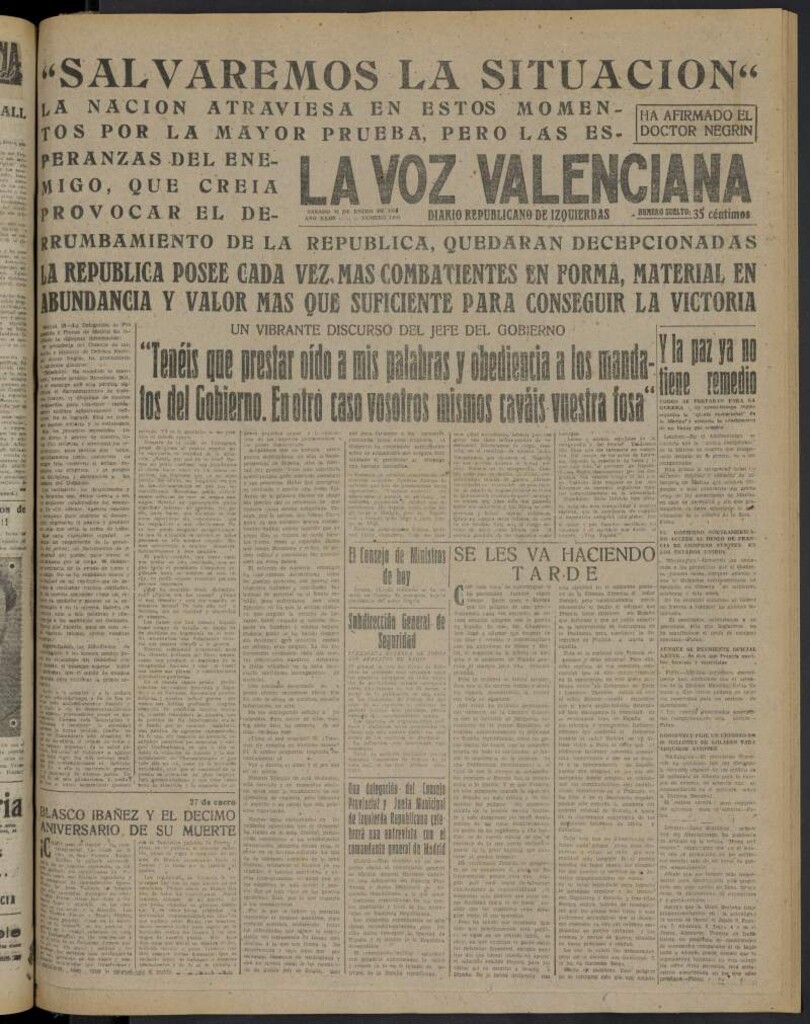 Miniatura de La Voz Valenciana del 28 de enero de 1939