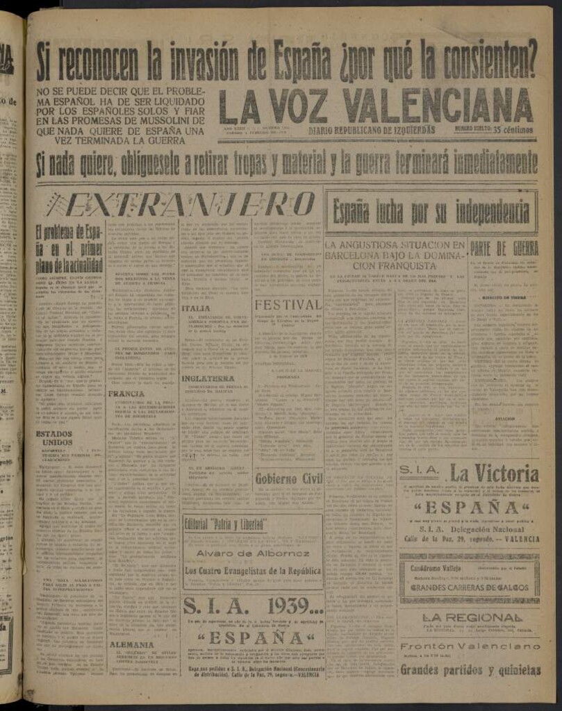 Miniatura de La Voz Valenciana del 4 de febrero de 1939