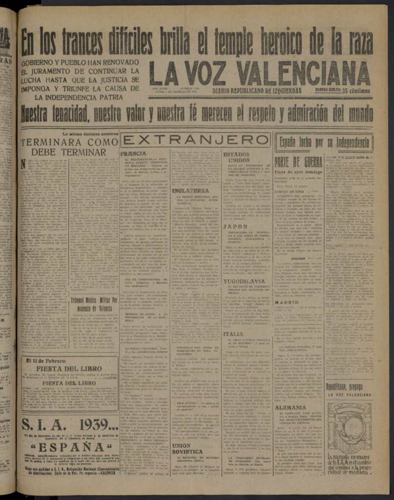 Miniatura de La Voz Valenciana del 6 de febrero de 1939