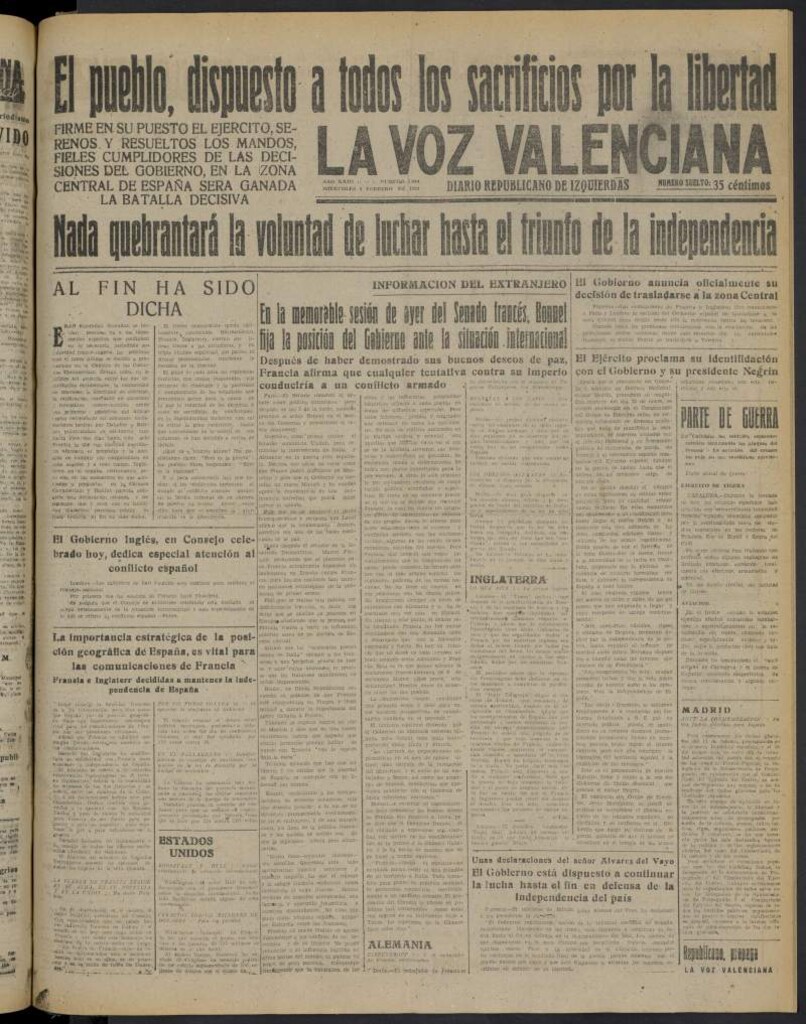 Miniatura de La Voz Valenciana del 8 de febrero de 1939