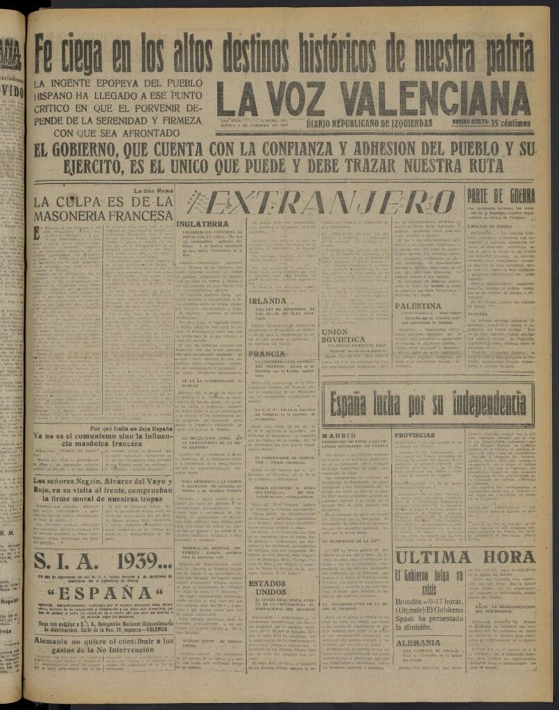 Miniatura de La Voz Valenciana del 9 de febrero de 1939