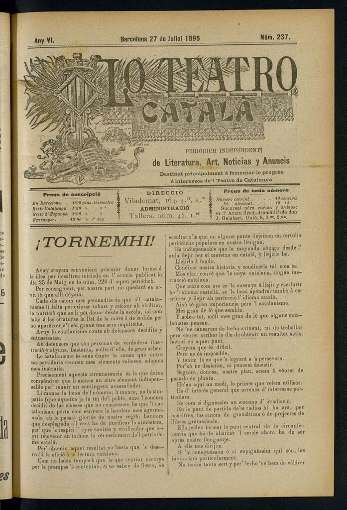 Miniatura de Lo Teatro Catalá del 27 de juliol de 1895