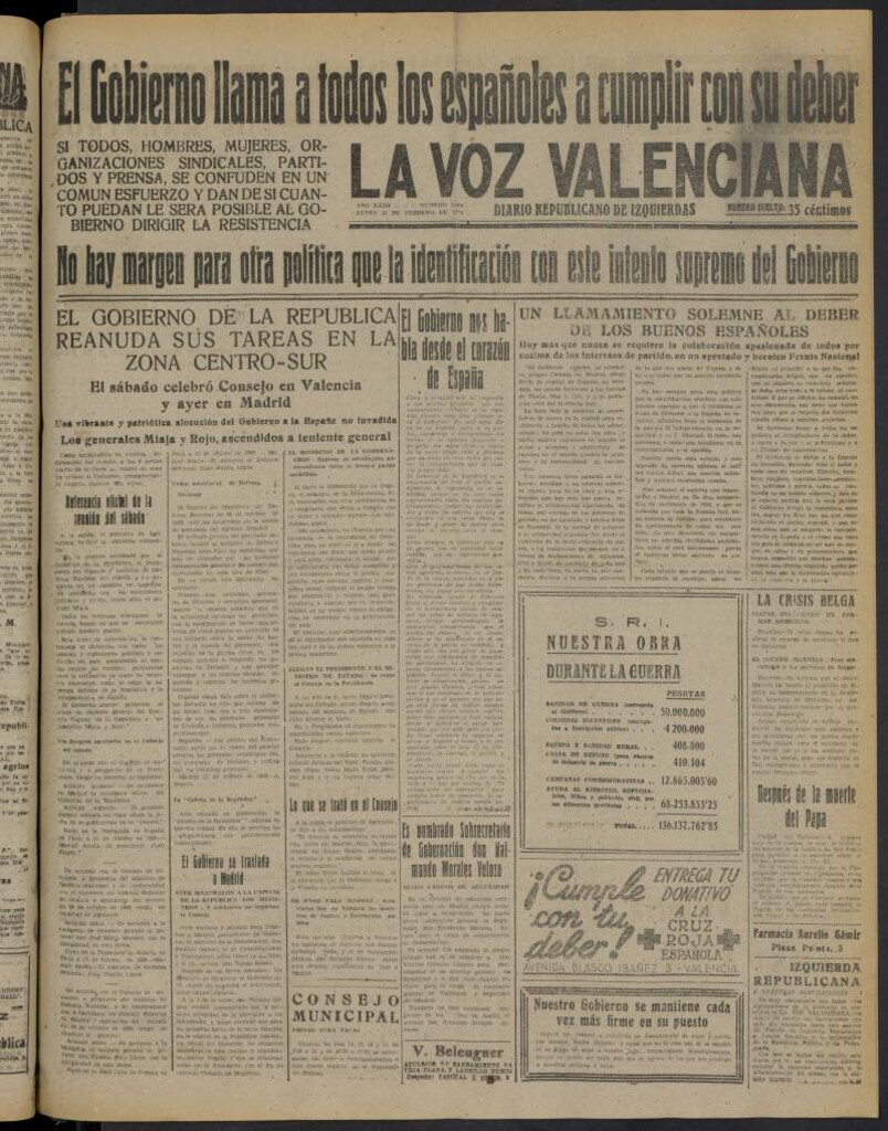 Miniatura de La Voz Valenciana del 13 de febrero de 1939