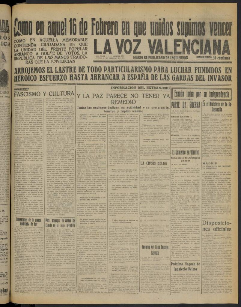 Miniatura de La Voz Valenciana del 16 de febrero de 1939