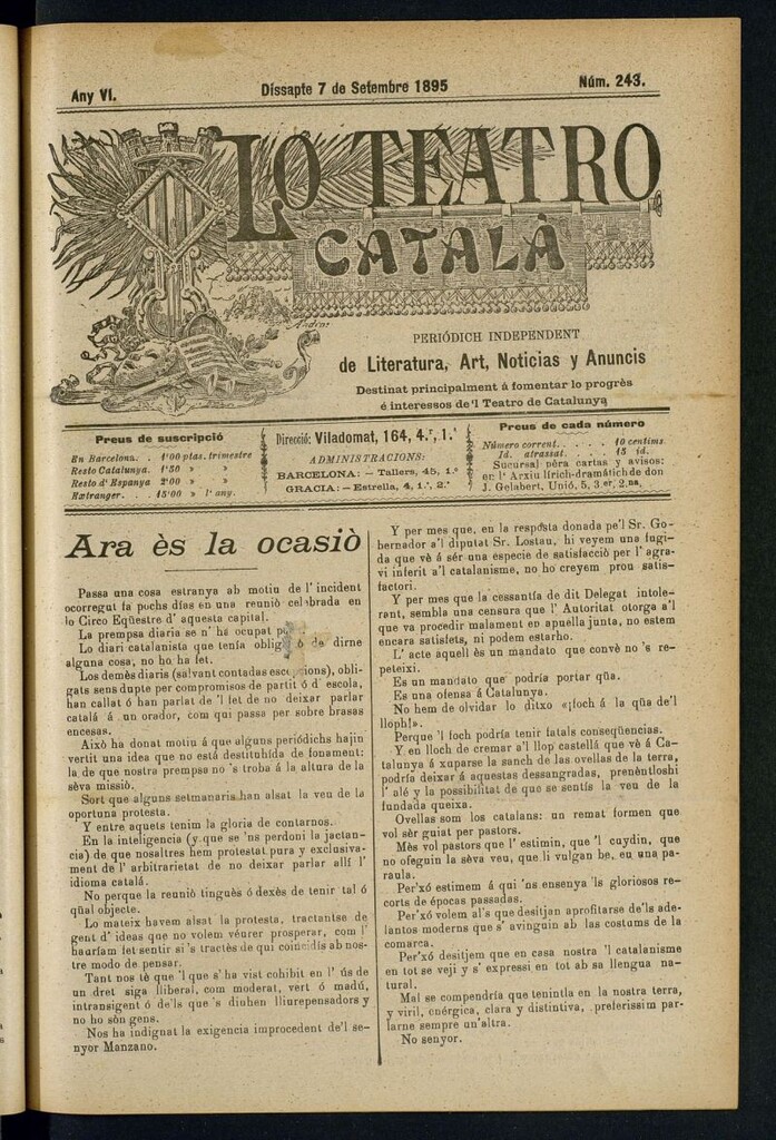 Miniatura de Lo Teatro Catalá del 7 de setembre de 1895