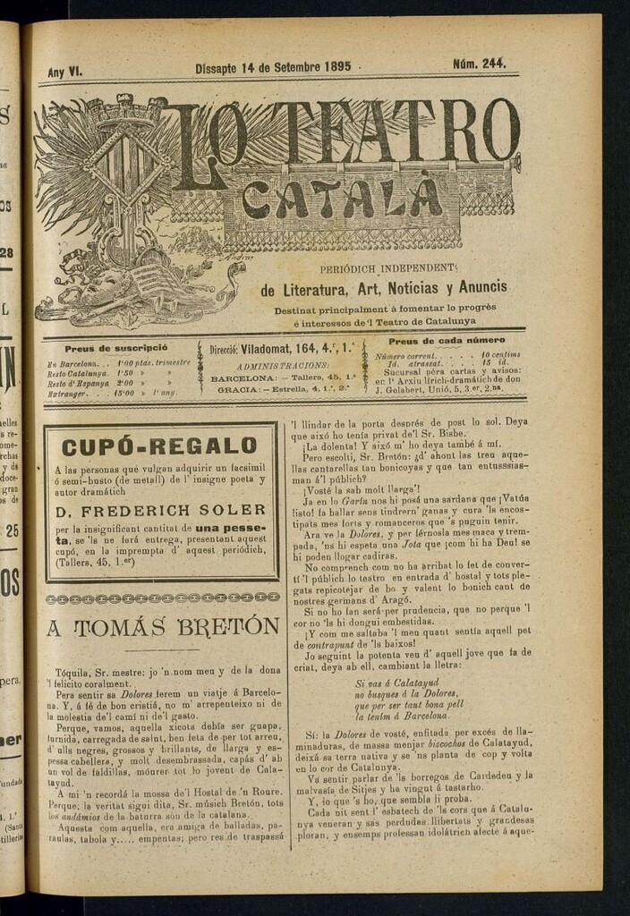Miniatura de Lo Teatro Catalá del 14 de setembre de 1895