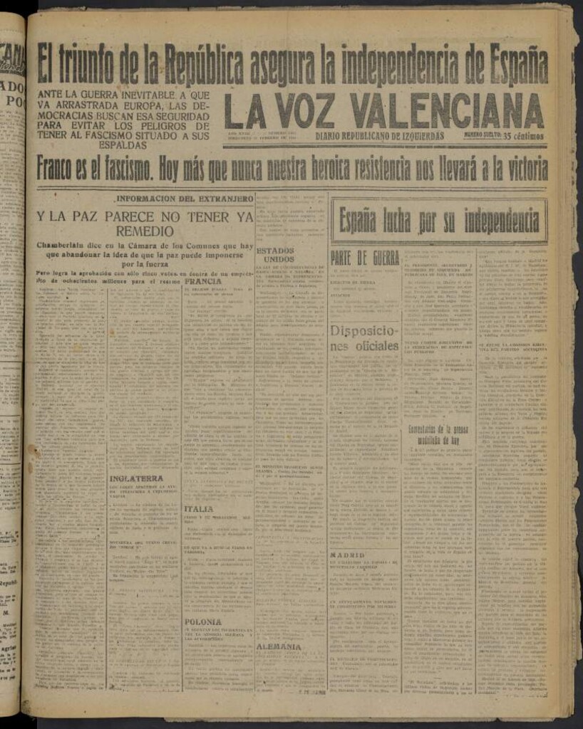 Miniatura de La Voz Valenciana del 22 de febrero de 1939