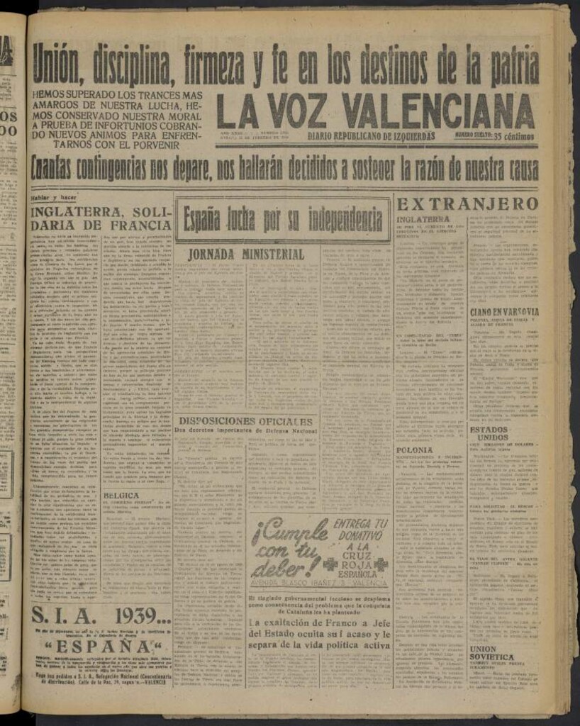 Miniatura de La Voz Valenciana del 25 de febrero de 1939