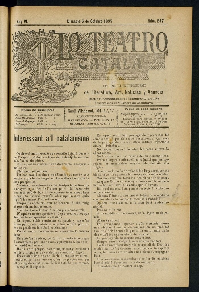 Miniatura de Lo Teatro Catalá del 5 de octubre de 1895
